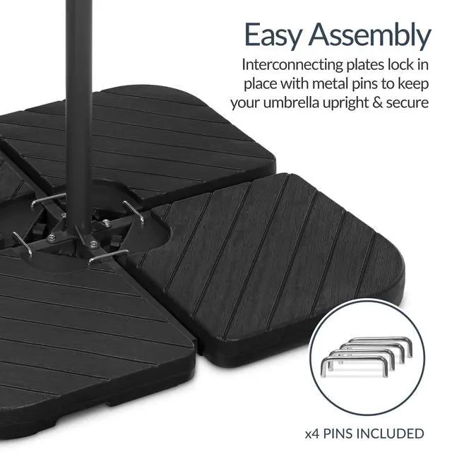 Alt view image 6 of 6 - 4-Piece Cantilever Offset Patio Umbrella Base Weight Set, Heavy-Duty Fillable Stand Plates for Water or Sand, Easy-Fill Spouts, Wood Grain Finish - Black