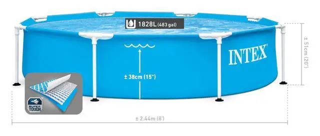 Alt view image 4 of 6 - 28205EH Metal Frame Above Ground Swimming Pool: 8ft x 20in Puncture-Resistant Material Easy Assemble Rust Resistant 483 Gallon Capacity