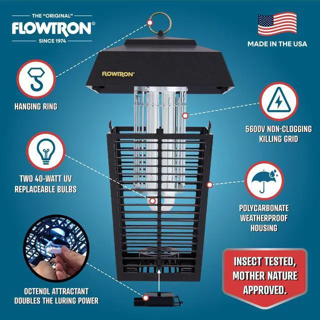 Alt view image 2 of 6 - Bug Zapper, 1-1/2 Acre of Outdoor Coverage with Powerful 80W Bulb & 5600V Instant Killing Grid, Electric Insect, Fly & Mosquito Zapper, Made in The USA