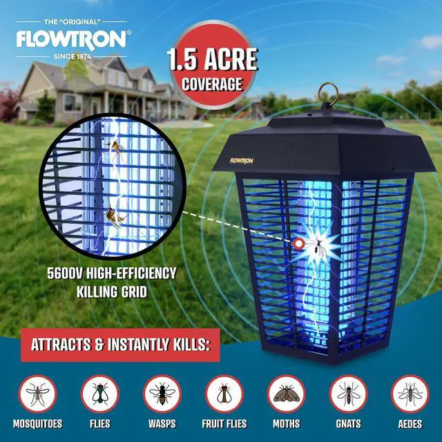Alt view image 5 of 6 - Bug Zapper, 1-1/2 Acre of Outdoor Coverage with Powerful 80W Bulb & 5600V Instant Killing Grid, Electric Insect, Fly & Mosquito Zapper, Made in The USA