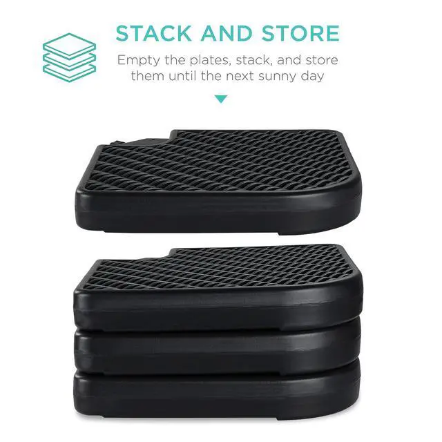 Alt view image 6 of 6 - 4-Piece 174lb Capacity Faux Wicker Cantilever Offset Patio Umbrella Stand Heavy-Duty Square Plate Set w/ Easy-Fill Spouts for Water or Sand