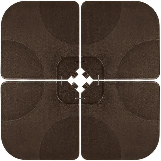 Main image of 4-Piece 155lb Capacity Heavy-Duty Cantilever Offset Patio Umbrella Stand Square Base Plate Set w/ Easy-Fill Spouts for Water or Sand - Brown