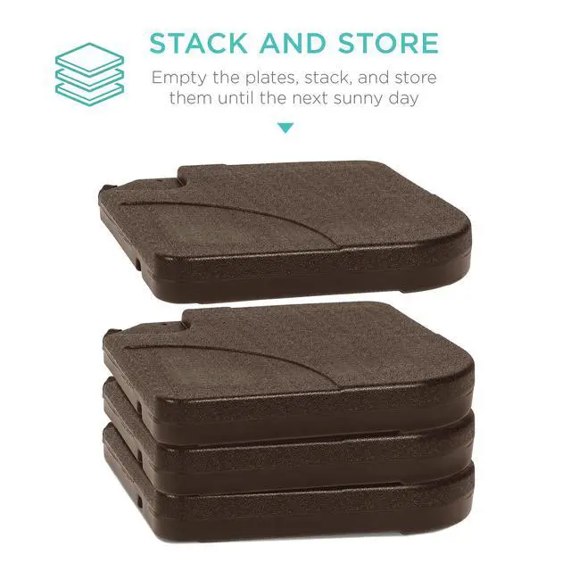 Alt view image 6 of 6 - 4-Piece 155lb Capacity Heavy-Duty Cantilever Offset Patio Umbrella Stand Square Base Plate Set w/ Easy-Fill Spouts for Water or Sand - Brown