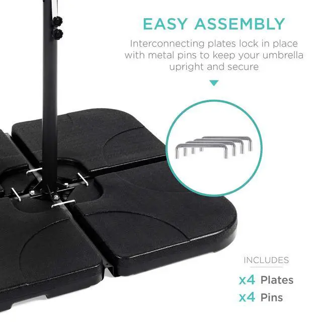 Alt view image 4 of 6 - 4-Piece 155lb Capacity Heavy-Duty Cantilever Offset Patio Umbrella Stand Square Base Plate Set w/ Easy-Fill Spouts for Water or Sand - Black