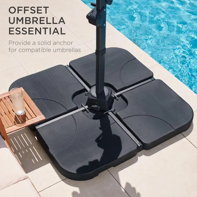 Alt view image 5 of 6 - 4-Piece 155lb Capacity Heavy-Duty Cantilever Offset Patio Umbrella Stand Square Base Plate Set w/ Easy-Fill Spouts for Water or Sand - Black