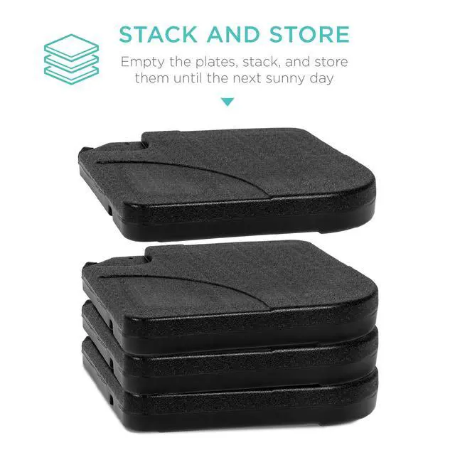 Alt view image 6 of 6 - 4-Piece 155lb Capacity Heavy-Duty Cantilever Offset Patio Umbrella Stand Square Base Plate Set w/ Easy-Fill Spouts for Water or Sand - Black