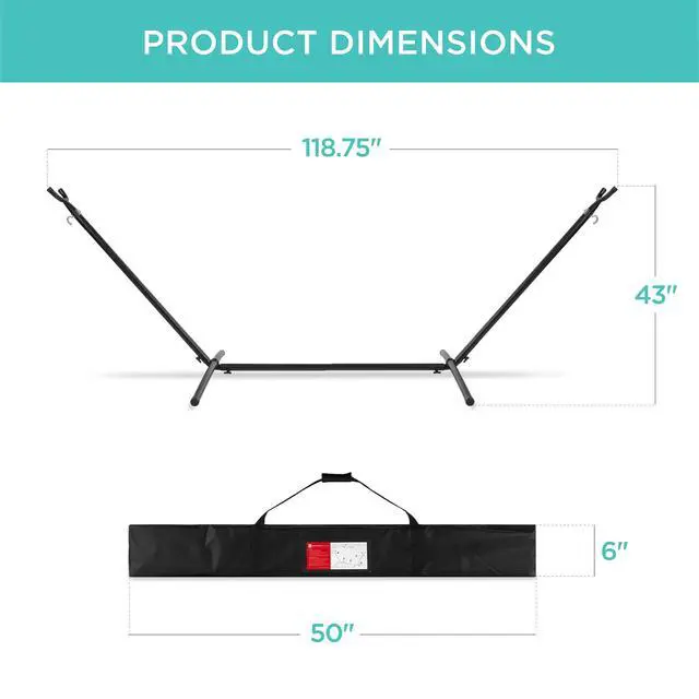 Alt view image 6 of 6 - Double Hammock with Steel Stand, Indoor Outdoor Brazilian-Style Cotton Bed w/Carrying Bag, 2-Person Capacity - Onyx