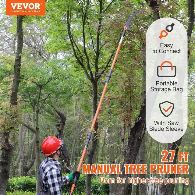 Alt view image 2 of 6 - Manual Pole Saw, 7.3-27 ft Extendable Tree Pruner, Sharp Steel Blade High Branches Trimming, Manual Branch Trimmer with Lightweight 8 Fiberglass Handles, for Pruning Palms and Shrubs