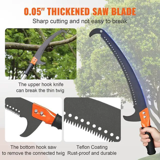 Alt view image 5 of 6 - Manual Pole Saw, 7.3-27 ft Extendable Tree Pruner, Sharp Steel Blade High Branches Trimming, Manual Branch Trimmer with Lightweight 8 Fiberglass Handles, for Pruning Palms and Shrubs