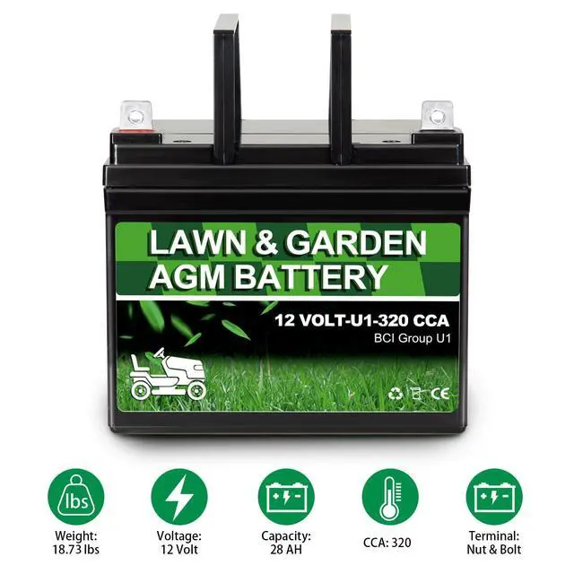Alt view image 3 of 6 - Lawn Garden AGM Battery, 12V 320CCA BCI Group U1 SLA Starting Battery for Lawn, Tractors and Mowers, Compatible with John Deere, Toro, Cub Cadet, and Craftsman