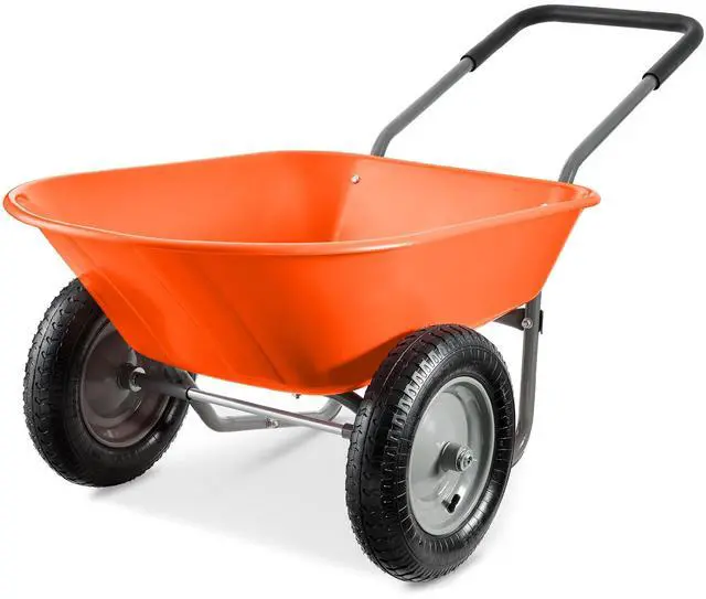 Main image of Dual-Wheel Home Utility Yard Wheelbarrow Garden Cart w/Built-in Stand for Lawn, Gardening, Construction - Orange