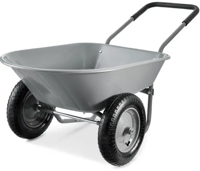 Main image of Dual-Wheel Home Utility Yard Wheelbarrow Garden Cart w/Built-in Stand for Lawn, Gardening, Construction - Gray