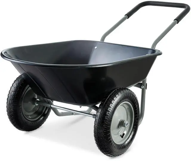 Main image of Dual-Wheel Home Utility Yard Wheelbarrow Garden Cart w/Built-in Stand for Lawn, Gardening, Construction - Black