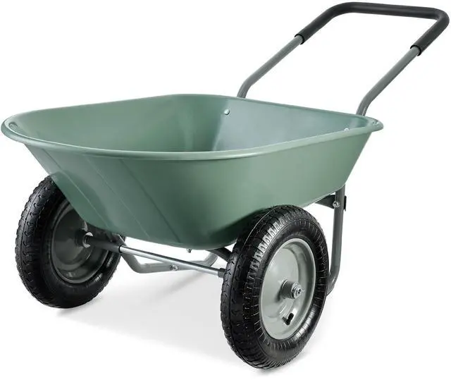 Main image of Dual-Wheel Home Utility Yard Wheelbarrow Garden Cart w/Built-in Stand for Lawn, Gardening, Construction - Seafoam