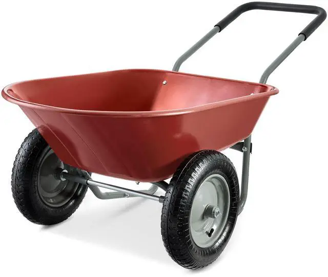 Main image of Dual-Wheel Home Utility Yard Wheelbarrow Garden Cart w/Built-in Stand for Lawn, Gardening, Construction - Red