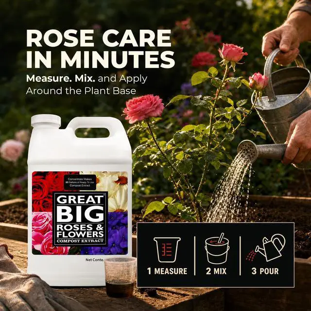 Alt view image 3 of 6 - Great Big Roses and Flowers Liquid Fertilizer Booster 70 Minerals, Compost Extract, Garden Soil Activator with Humic Acid & Seaweed, Organic Rose Bush Fertilizer Booster for More Bloom 2.5 Gallon