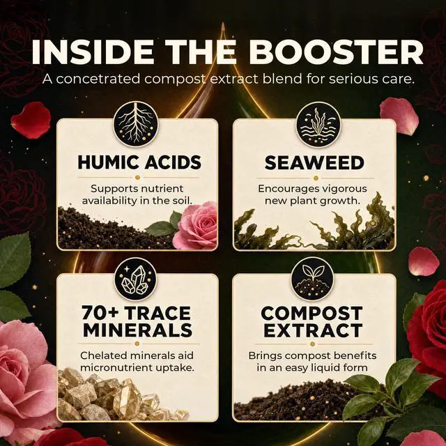 Alt view image 4 of 6 - Great Big Roses and Flowers Liquid Fertilizer Booster 70 Minerals, Compost Extract, Garden Soil Activator with Humic Acid & Seaweed, Organic Rose Bush Fertilizer Booster for More Bloom 2.5 Gallon