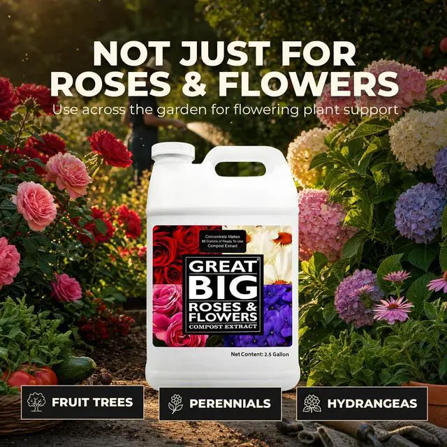 Alt view image 6 of 6 - Great Big Roses and Flowers Liquid Fertilizer Booster 70 Minerals, Compost Extract, Garden Soil Activator with Humic Acid & Seaweed, Organic Rose Bush Fertilizer Booster for More Bloom 2.5 Gallon
