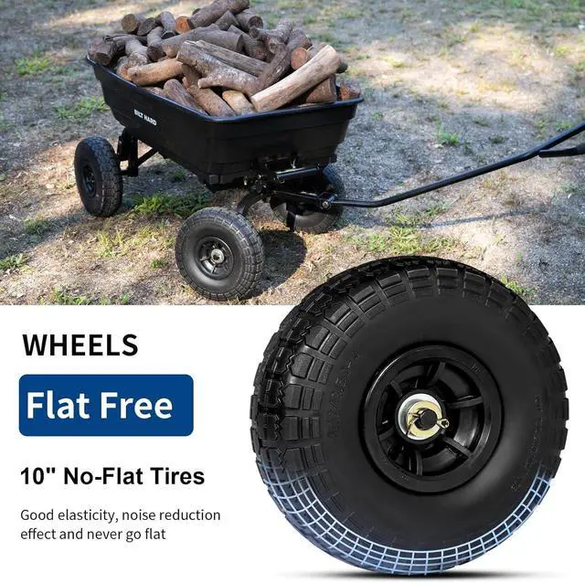 Alt view image 2 of 6 - 4 Cu.Ft. 10" No-Flat Tires Poly Yard Dump Cart with 180° Rotating Handle, 600 lbs Capacity Heavy Duty Garden Carts and Wagons