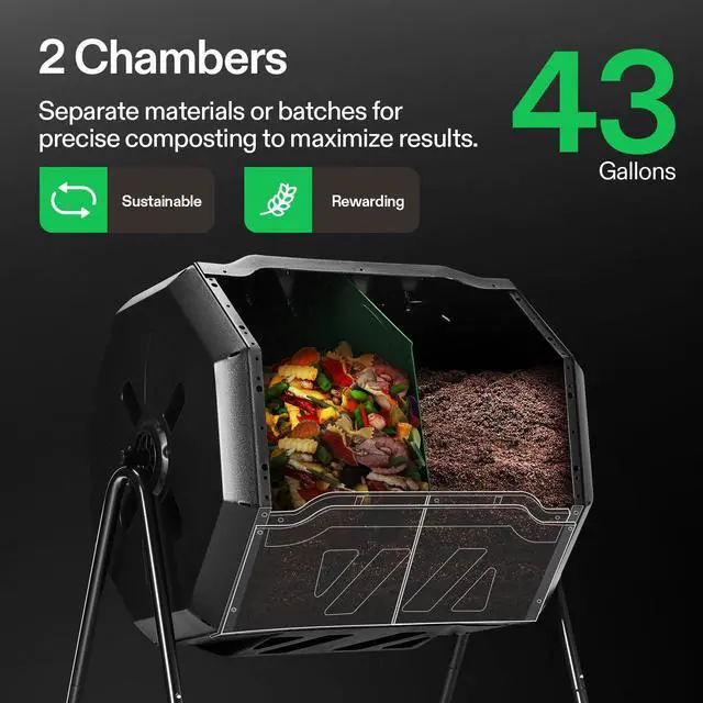 Alt view image 2 of 6 - Outdoor Tumbling Composter Dual Rotating Batch Compost Bin, 43 Gallon Orange Door