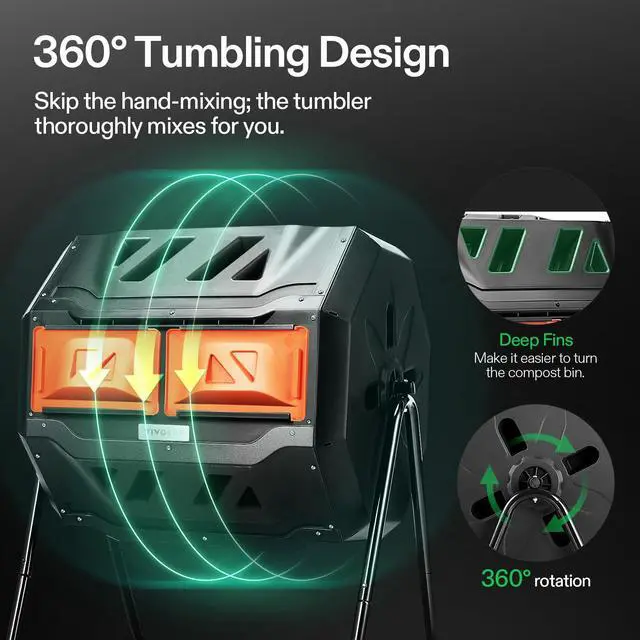 Alt view image 3 of 6 - Outdoor Tumbling Composter Dual Rotating Batch Compost Bin, 43 Gallon Orange Door