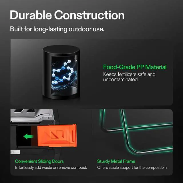 Alt view image 5 of 6 - Outdoor Tumbling Composter Dual Rotating Batch Compost Bin, 43 Gallon Orange Door