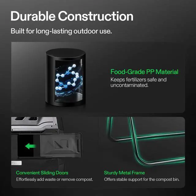 Alt view image 5 of 6 - Outdoor Tumbling Composter Dual Rotating Batch Compost Bin, 43 Gallon Black Door