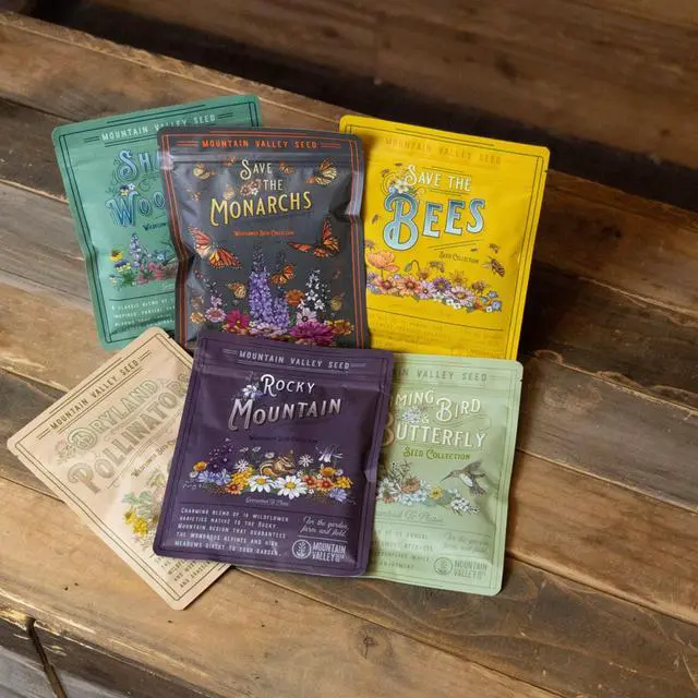 Alt view image 2 of 6 - Mountain Valley Seed Co Wildflower Seeds Collection - 500,000+ Bulk Seeds | 6 Wildflower Mixes Including Hummingbird, Butterfly, Monarch, Bee, Shaded Woodland, Rocky Mountain, and Dryland Pollinators