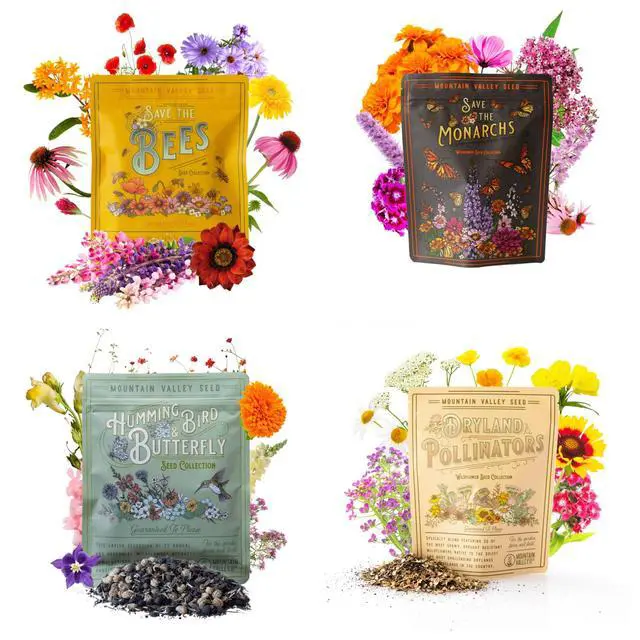 Alt view image 4 of 6 - Mountain Valley Seed Co Wildflower Seeds Collection - 500,000+ Bulk Seeds | 6 Wildflower Mixes Including Hummingbird, Butterfly, Monarch, Bee, Shaded Woodland, Rocky Mountain, and Dryland Pollinators