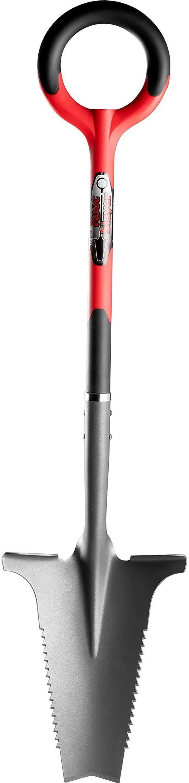 Main image of 22011 Garden Shovel with Serrated Blade for Digging and Root Cutting, Heavy Duty Steel Spade, Red