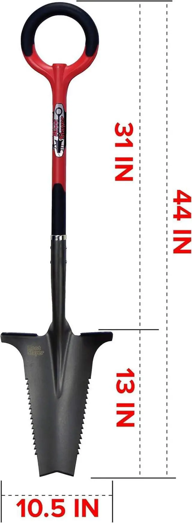 Alt view image 4 of 6 - 22011 Garden Shovel with Serrated Blade for Digging and Root Cutting, Heavy Duty Steel Spade, Red
