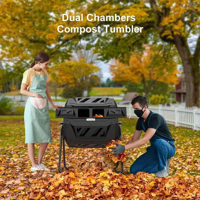 Alt view image 3 of 6 - Compost Tumbler Bin Composter Dual Chamber 43 Gallon (Bundled with Pearson's Gardening Gloves)