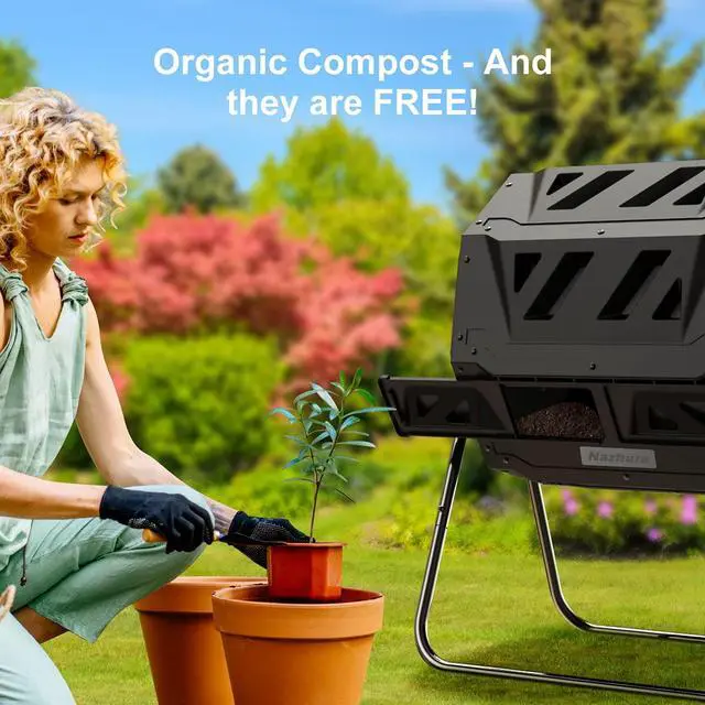 Alt view image 6 of 6 - Compost Tumbler Bin Composter Dual Chamber 43 Gallon (Bundled with Pearson's Gardening Gloves)