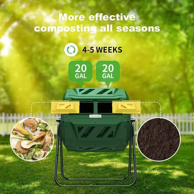 Alt view image 4 of 6 - Compost Tumbler Bin Composter Dual Chamber 43 Gallon (Bundled with Pearson's Gardening Gloves)