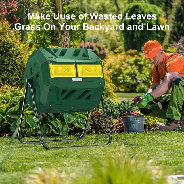 Alt view image 6 of 6 - Compost Tumbler Bin Composter Dual Chamber 43 Gallon (Bundled with Pearson's Gardening Gloves)