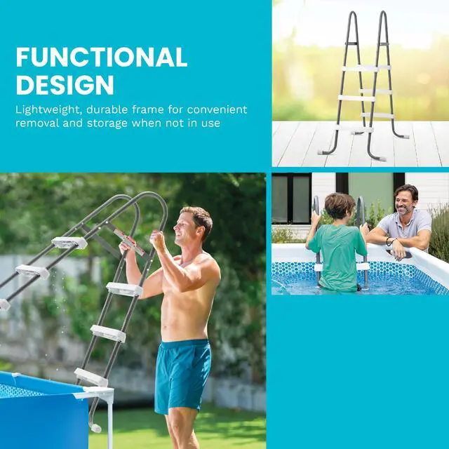 Alt view image 5 of 6 - Above Ground Steel Frame Swimming Pool Ladder for 42-in. Wall Height Pools