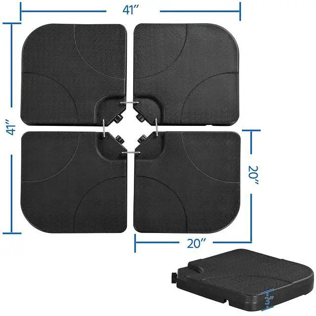 Alt view image 3 of 6 - 4-Piece 200lb Cantilever Offset Filled with Water or Sand Umbrella Base Patio Market Stand with U Locking Square Shaped, Black, Set of 2