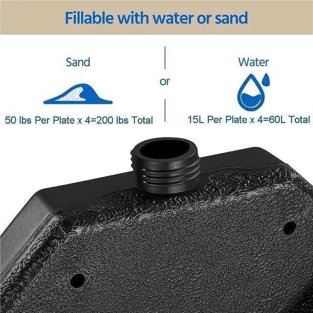 Alt view image 4 of 6 - 4-Piece 200lb Cantilever Offset Filled with Water or Sand Umbrella Base Patio Market Stand with U Locking Square Shaped, Black, Set of 2