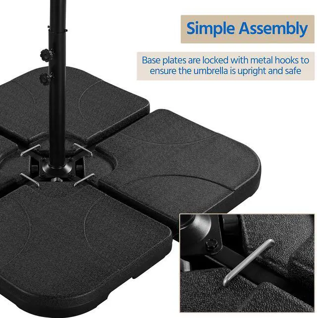 Alt view image 5 of 6 - 4-Piece 200lb Cantilever Offset Filled with Water or Sand Umbrella Base Patio Market Stand with U Locking Square Shaped, Black, Set of 2