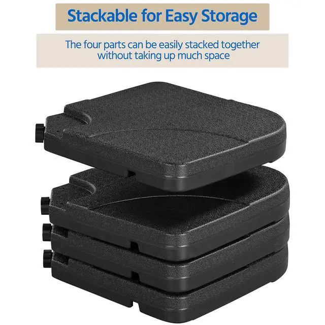 Alt view image 6 of 6 - 4-Piece 200lb Cantilever Offset Filled with Water or Sand Umbrella Base Patio Market Stand with U Locking Square Shaped, Black, Set of 2