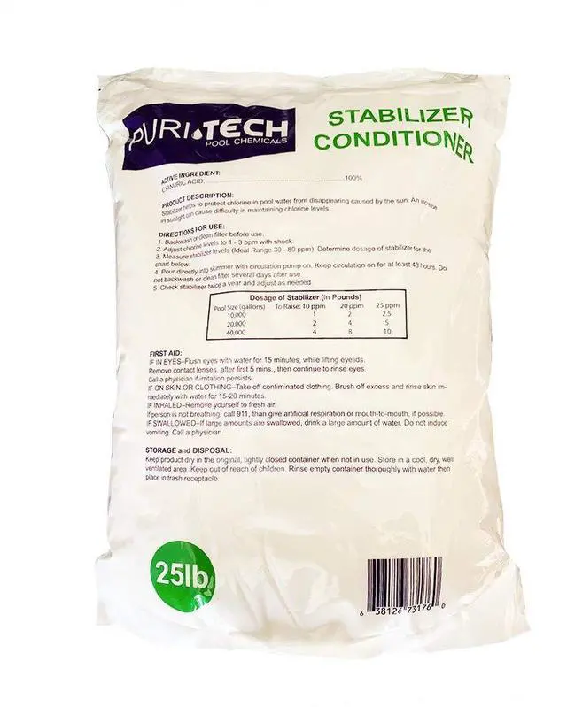 Alt view image 3 of 6 - Pool Chemicals Stabilizer & Conditioner 100% Cyanuric Acid for Pools and Spas, UV Protection for Chlorine Dissipation, Fast Acting - 25 lb