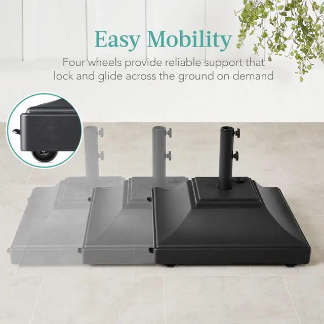 Alt view image 2 of 6 - Fillable Mobile Umbrella Base, Heavy Duty Base, Square Tiered Market Stand for Patio, Deck, Outdoor w/ 4 Wheels, 2 Locks, 2 Knobs, 120lb Capacity - Black