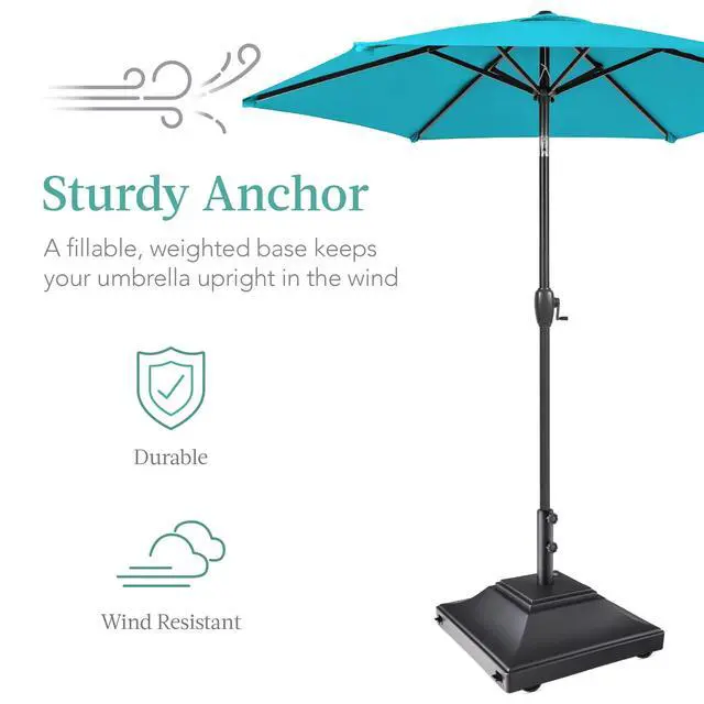 Alt view image 3 of 6 - Fillable Mobile Umbrella Base, Heavy Duty Base, Square Tiered Market Stand for Patio, Deck, Outdoor w/ 4 Wheels, 2 Locks, 2 Knobs, 120lb Capacity - Black