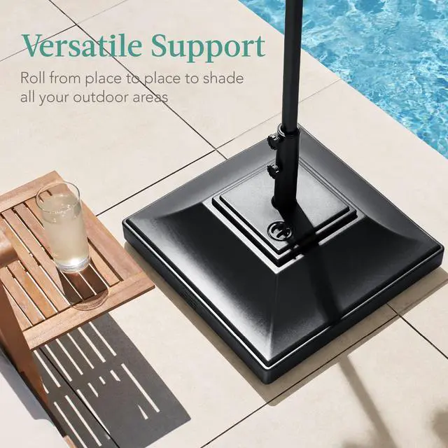 Alt view image 5 of 6 - Fillable Mobile Umbrella Base, Heavy Duty Base, Square Tiered Market Stand for Patio, Deck, Outdoor w/ 4 Wheels, 2 Locks, 2 Knobs, 120lb Capacity - Black