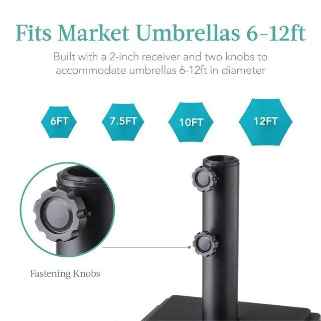 Alt view image 6 of 6 - Fillable Mobile Umbrella Base, Heavy Duty Base, Square Tiered Market Stand for Patio, Deck, Outdoor w/ 4 Wheels, 2 Locks, 2 Knobs, 120lb Capacity - Black