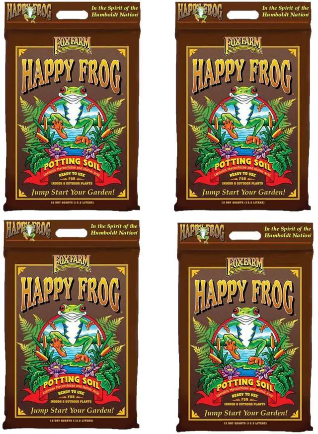 Main image of Happy Frog Potting Soil, 12qt for Indoor/Outdoor Container Plants,Designed to Improve Root Efficiency, pH Adjusted for Optimal Nutrient Uptake Contains Microbes and Humic Acids (Pack of 4)