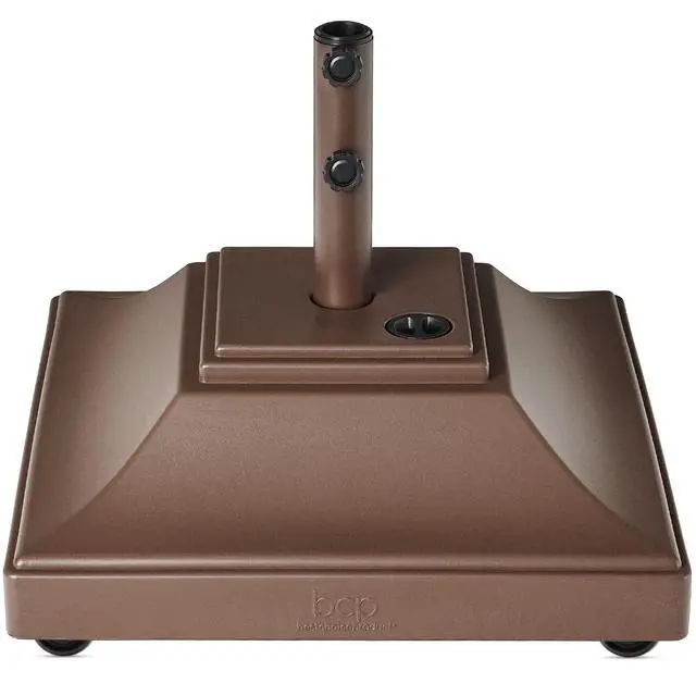 Main image of Fillable Mobile Umbrella Base, Heavy Duty Base, Square Tiered Market Stand for Patio, Deck, Outdoor w/ 4 Wheels, 2 Locks, 2 Knobs, 120lb Capacity - Brown