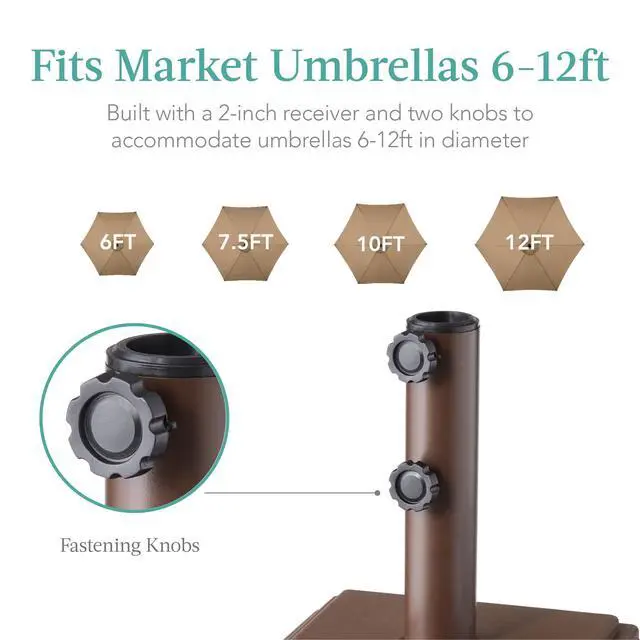 Alt view image 6 of 6 - Fillable Mobile Umbrella Base, Heavy Duty Base, Square Tiered Market Stand for Patio, Deck, Outdoor w/ 4 Wheels, 2 Locks, 2 Knobs, 120lb Capacity - Brown