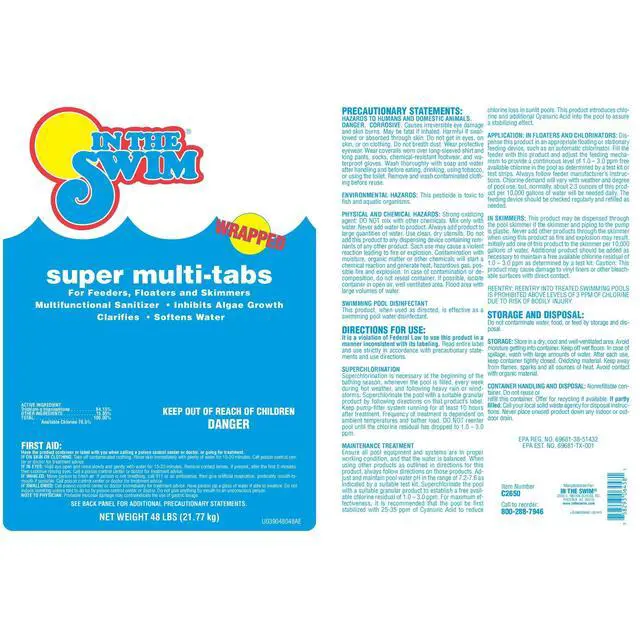 Alt view image 2 of 3 - 3 inch 5-in-1 Super Multi-Tabs Swimming Pool Sanitizer Chlorine - Algaecide - Stabilizer - Clarifier - 9 Pounds