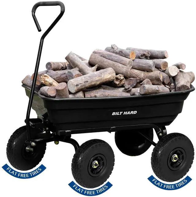 Main image of Poly Garden Dump Cart 600 lbs with No Flat Tires, Quick Release, 4 Cu Ft Dump Wagon Heavy Duty for Yard, Outdoor